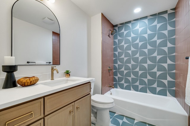 4707 Weyhill Dr, Arlington, TX 76013 - bathroom featuring tub / shower combination, toilet, vanity, and recessed lighting
