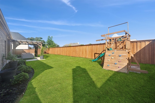 8 Center Ct, Heath, TX 75032 - fenced backyard with a playground and a pergola
