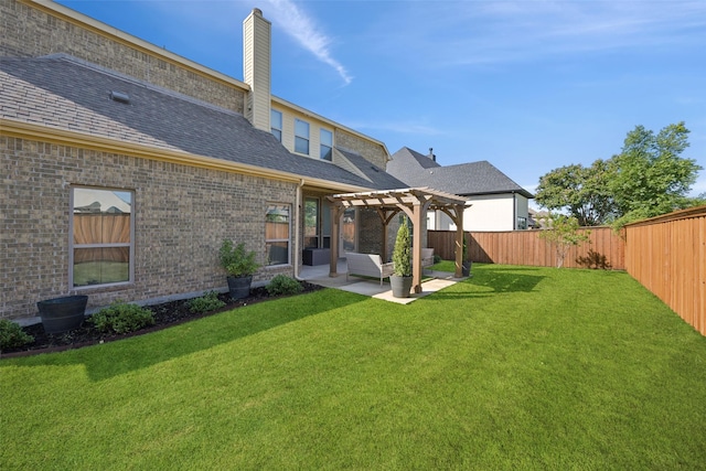 8 Center Ct, Heath, TX 75032 - back of house featuring a pergola, a fenced backyard, a patio area, and a chimney