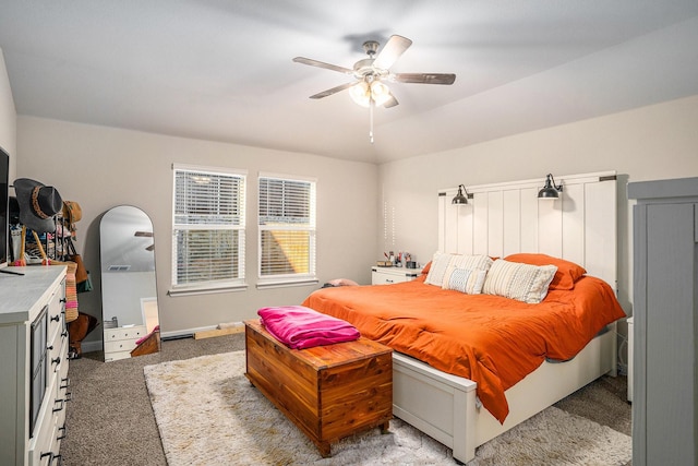 carpeted bedroom with a ceiling fan