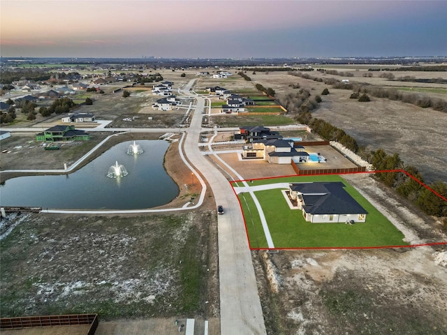 view of aerial view at dusk