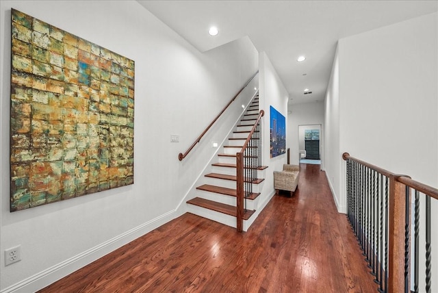 709 E 1st St, Fort Worth, TX 76102 - stairs featuring wood finished floors, baseboards, and recessed lighting