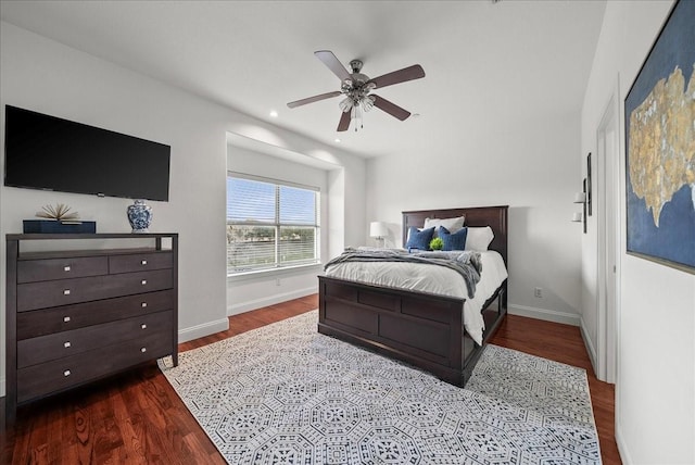 709 E 1st St, Fort Worth, TX 76102 - bedroom featuring wood finished floors, baseboards, recessed lighting, and a ceiling fan