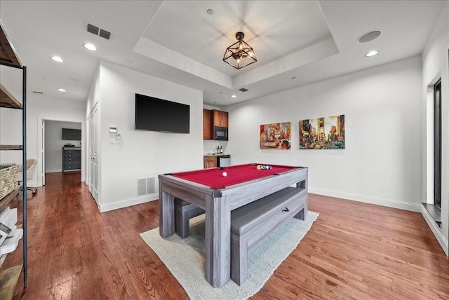 709 E 1st St, Fort Worth, TX 76102 - game room with billiards table, baseboards, light wood-type flooring, and recessed lighting