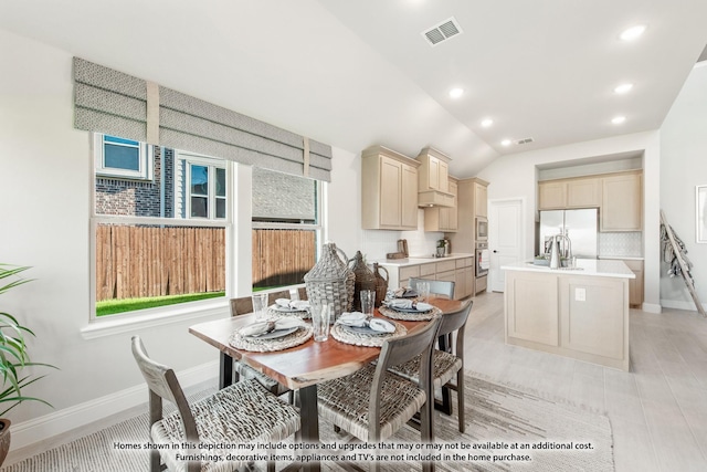 13133 Yellowstone Way, Providence Village, TX 76227 - dining area featuring lofted ceiling, recessed lighting, visible vents, and baseboards