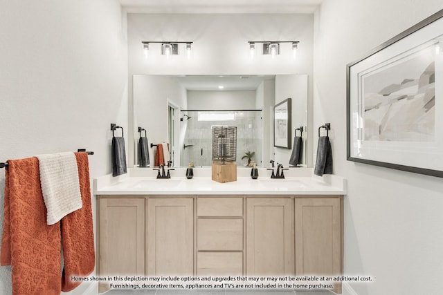 13133 Yellowstone Way, Providence Village, TX 76227 - full bathroom featuring double vanity, a shower stall, and a sink