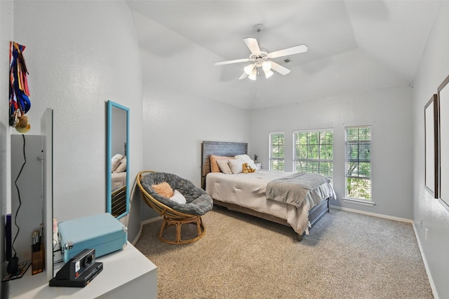 2781 Timber Crest Ln, Highland Village, TX 75077 - carpeted bedroom featuring lofted ceiling, baseboards, and a ceiling fan