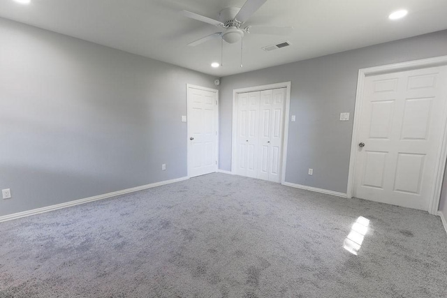 3321 Old Hickory Trl, Forest Hill, TX 76140 - unfurnished bedroom featuring recessed lighting, baseboards, carpet flooring, a closet, and a ceiling fan