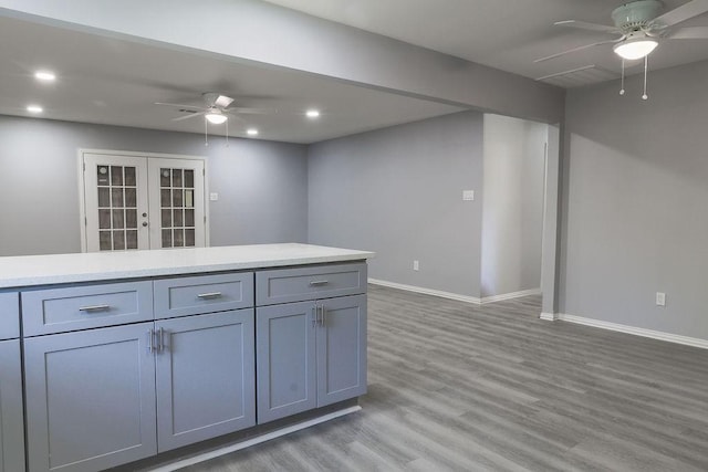 3321 Old Hickory Trl, Forest Hill, TX 76140 - kitchen with a ceiling fan, french doors, baseboards, recessed lighting, and light wood-style flooring