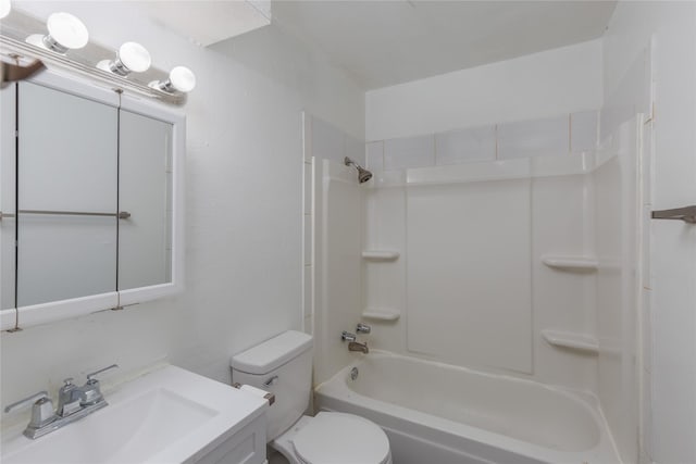 full bathroom featuring  shower combination, vanity, and toilet