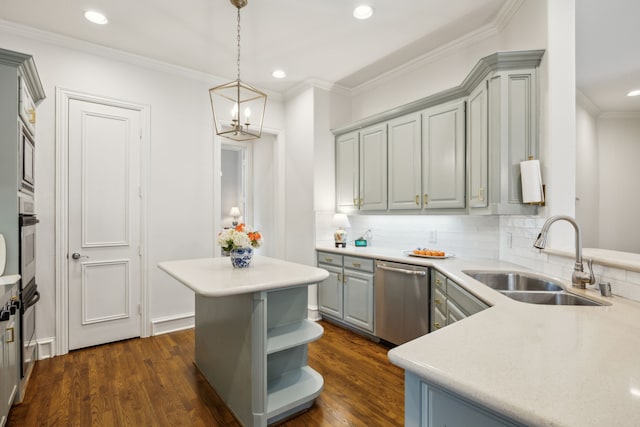 kitchen with a sink, appliances with stainless steel finishes, open shelves, and light countertops