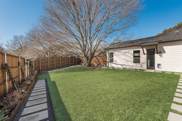 view of yard featuring a fenced backyard