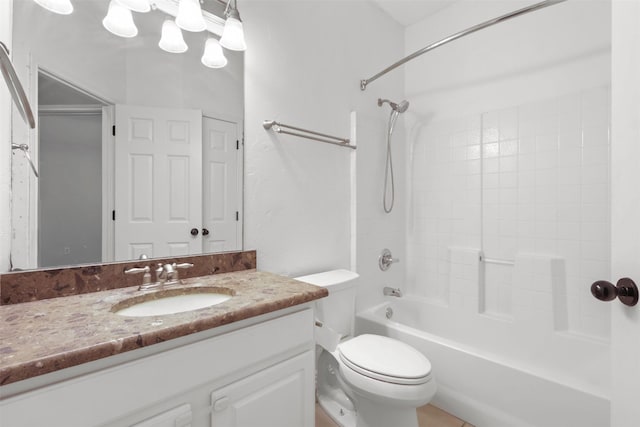 full bathroom with toilet, shower / bathtub combination, and vanity