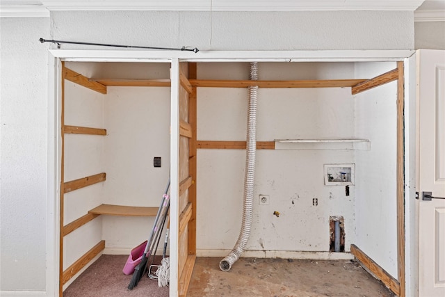 washroom featuring washer hookup and ornamental molding