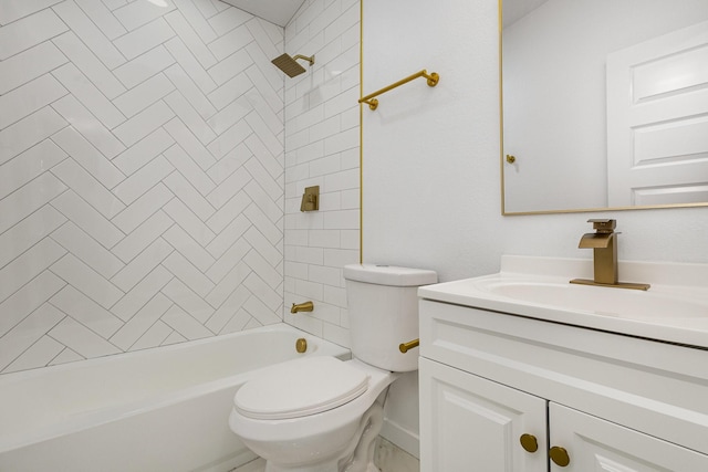 full bath featuring shower / bath combination, vanity, and toilet