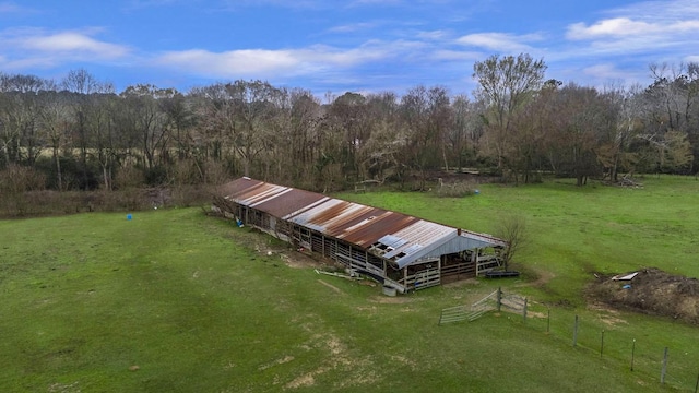 aerial view with a rural view and a view of trees