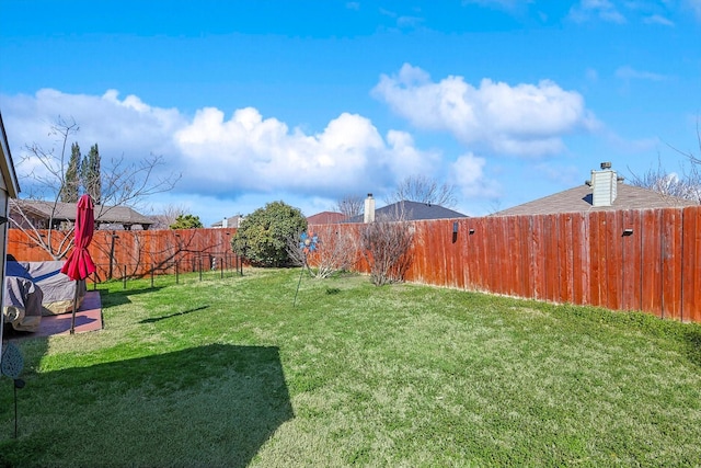 view of yard featuring a fenced backyard