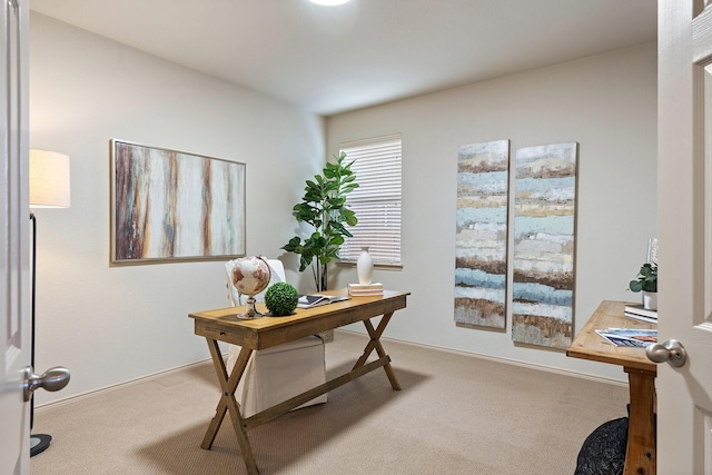 home office featuring light colored carpet