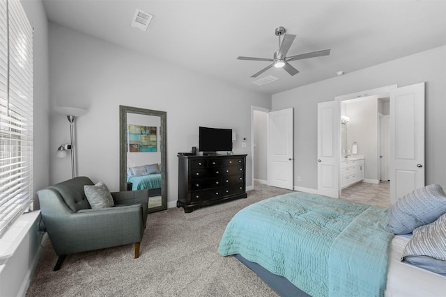 bedroom with carpet floors, multiple windows, and visible vents