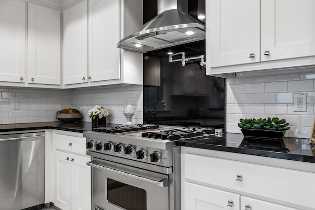 kitchen featuring white cabinets, island range hood, and stainless steel appliances