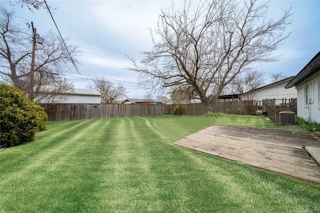 view of yard featuring a deck and a fenced backyard