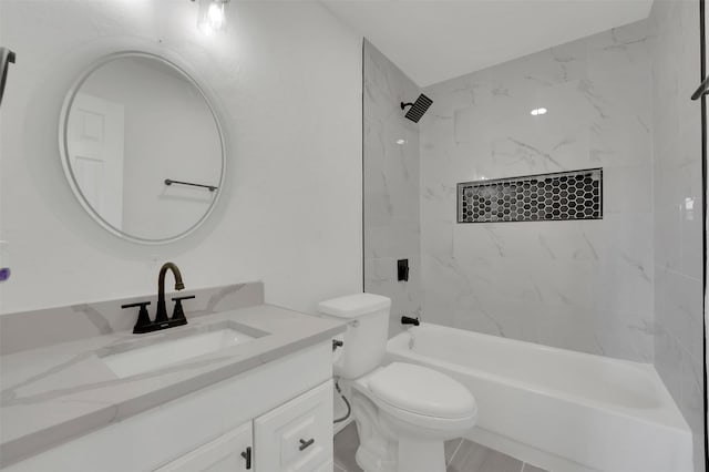 full bathroom with toilet, shower / tub combination, and vanity