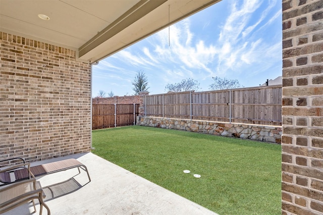 view of yard featuring a patio area and a fenced backyard