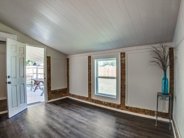 interior space featuring vaulted ceiling, dark wood-style flooring, and a wealth of natural light