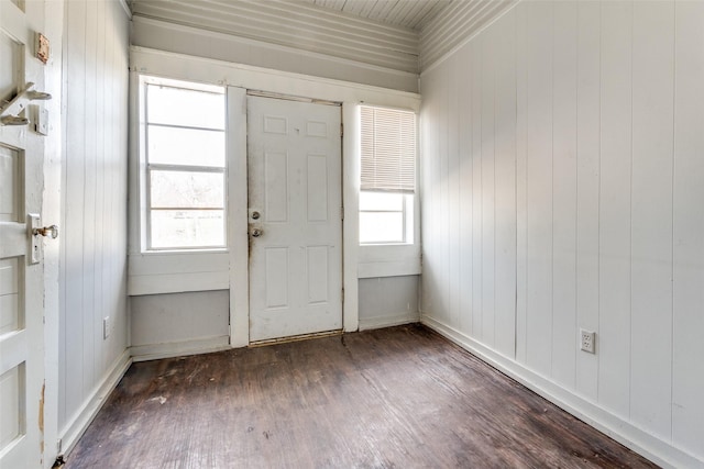 foyer entrance featuring a healthy amount of sunlight, baseboards, and wood finished floors