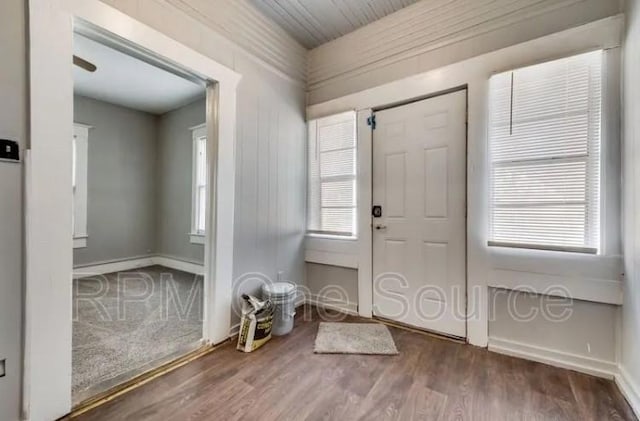 entryway featuring baseboards and wood finished floors