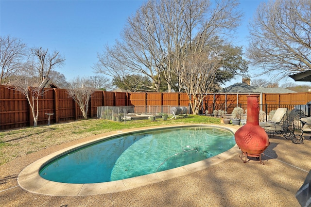 view of pool with a patio area, a fenced backyard, and a fenced in pool