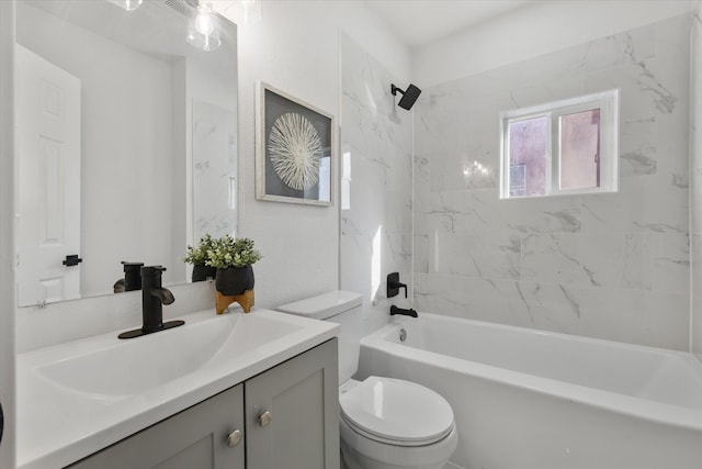 full bathroom featuring shower / washtub combination, vanity, and toilet