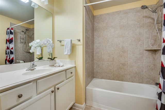 full bathroom featuring tile patterned flooring, bathtub / shower combination, and vanity