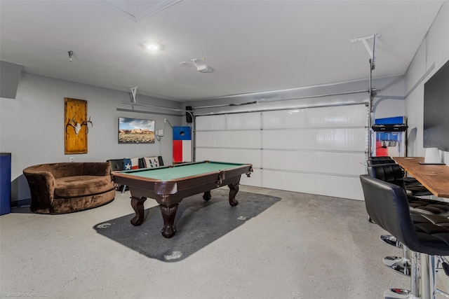 rec room featuring a garage and pool table