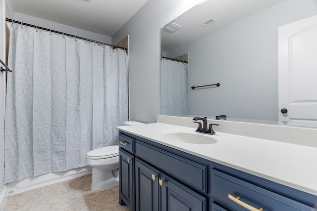 full bath with visible vents, tile patterned flooring, vanity, and toilet