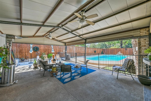 view of swimming pool with a ceiling fan