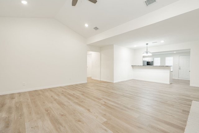 1345 Tawakoni Dr, West Tawakoni, TX 75474 - unfurnished living room featuring visible vents, light wood-type flooring, recessed lighting, and a ceiling fan
