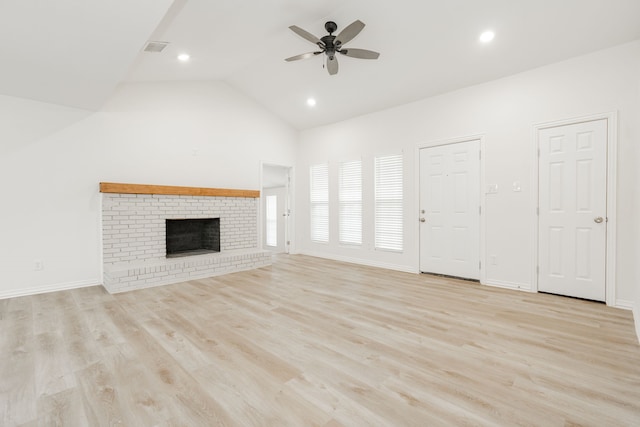 1345 Tawakoni Dr, West Tawakoni, TX 75474 - unfurnished living room with a ceiling fan, visible vents, lofted ceiling, and light wood-type flooring