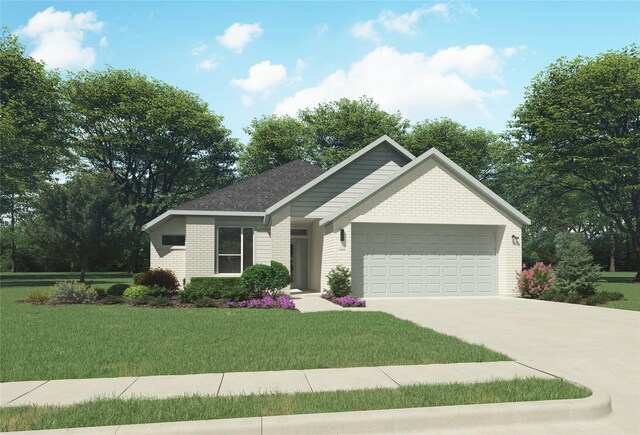 437 Marsh Dr, Lavon, TX 75166 - ranch-style house featuring a garage, brick siding, concrete driveway, and a front yard