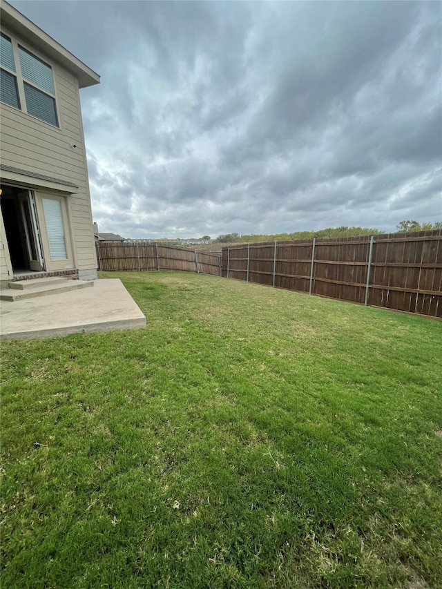 view of yard with a patio area and a fenced backyard