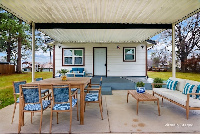 view of patio featuring an outdoor hangout area and outdoor dining space