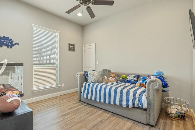 8500 Cobble Stone, Godley, TX 76044 - bedroom featuring wood finished floors, baseboards, and ceiling fan