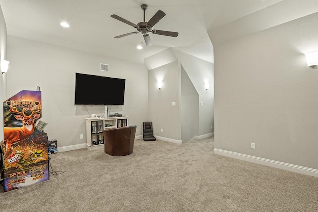 8500 Cobble Stone, Godley, TX 76044 - living room featuring a ceiling fan, light carpet, baseboards, and recessed lighting