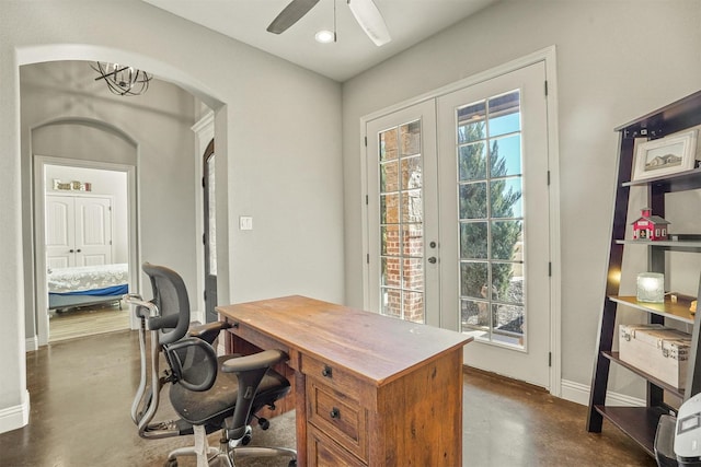 8500 Cobble Stone, Godley, TX 76044 - office with finished concrete floors, baseboards, arched walkways, and french doors
