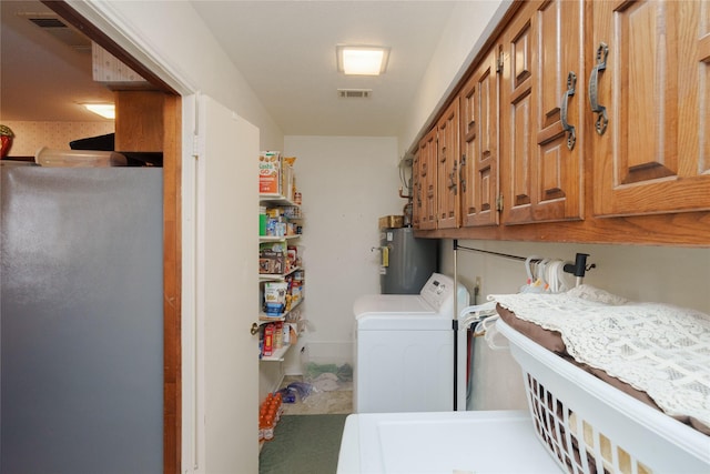 washroom with laundry area, water heater, and visible vents