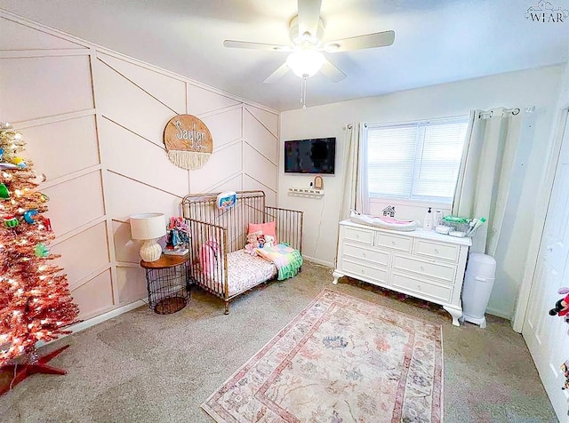 bedroom with carpet floors and ceiling fan