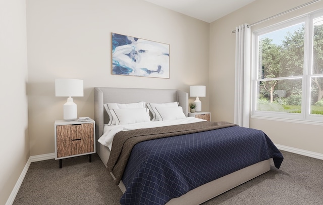 carpeted bedroom with multiple windows and baseboards