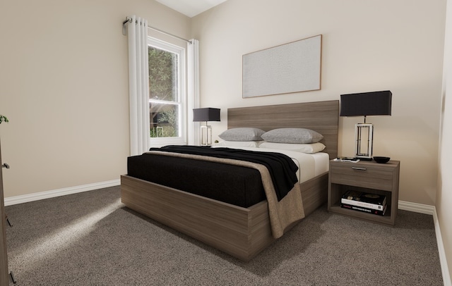 carpeted bedroom featuring baseboards