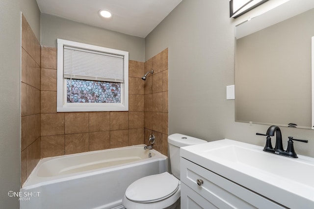 full bath featuring toilet, shower / tub combination, and vanity