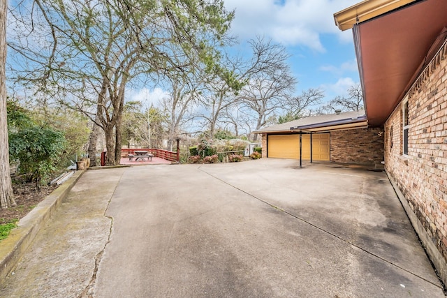 view of patio with a garage